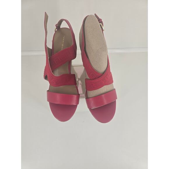 Tommy Hilfiger Red Wedge Sandals Size 8M Cork Platform Slingback - Picture 6 of 8